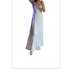 White beachy Sleeveless Spaghetti Strap maxi dress •